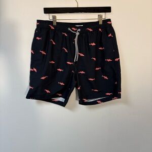 Maamgic Men's Black Swim Shorts with Pink Shark Pattern Large NWT